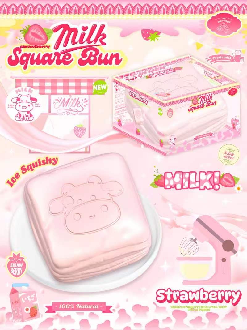 Lisa Strawberry Milk Square Bun Squishy