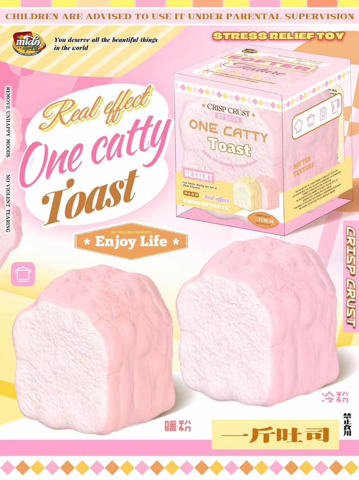 Mido Jumbo Pink One Catty Toast Squishy